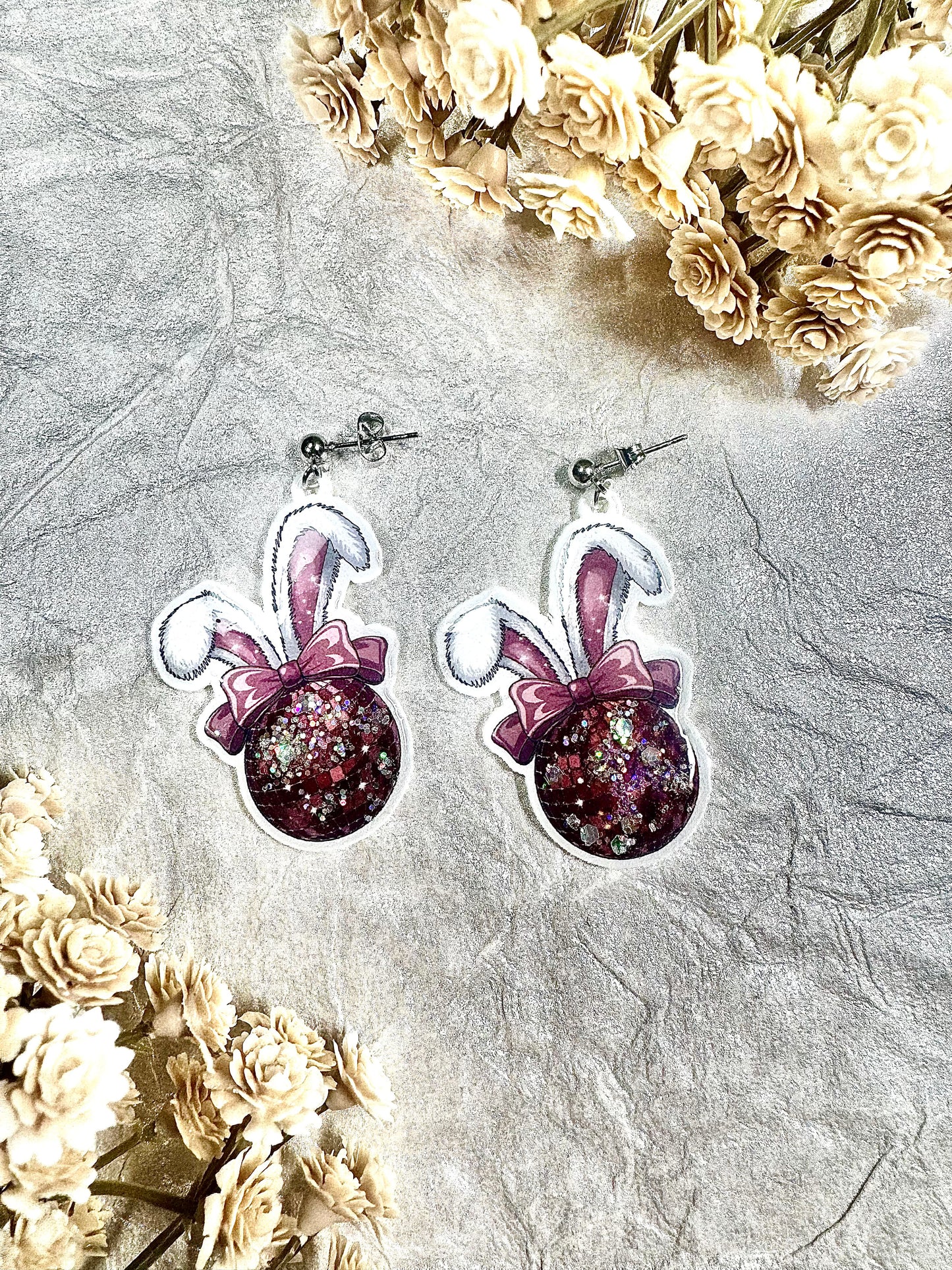 Disco Easter Bunny Shrink Plastic & Resin Earrings