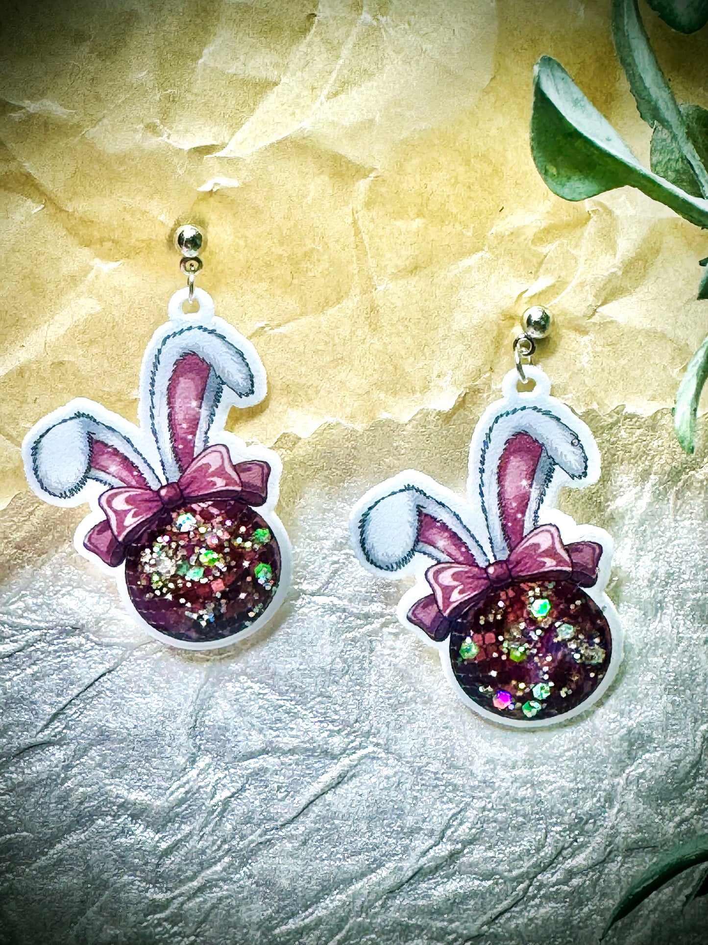 Disco Easter Bunny Shrink Plastic & Resin Earrings