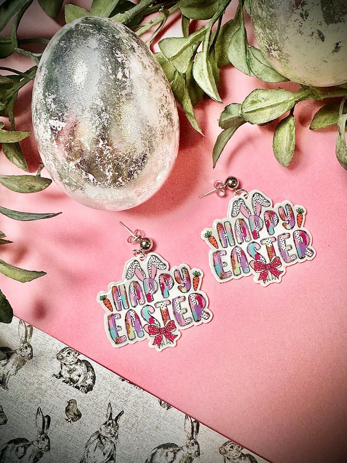 Happy Easter Shrink Plastic & Resin Earrings
