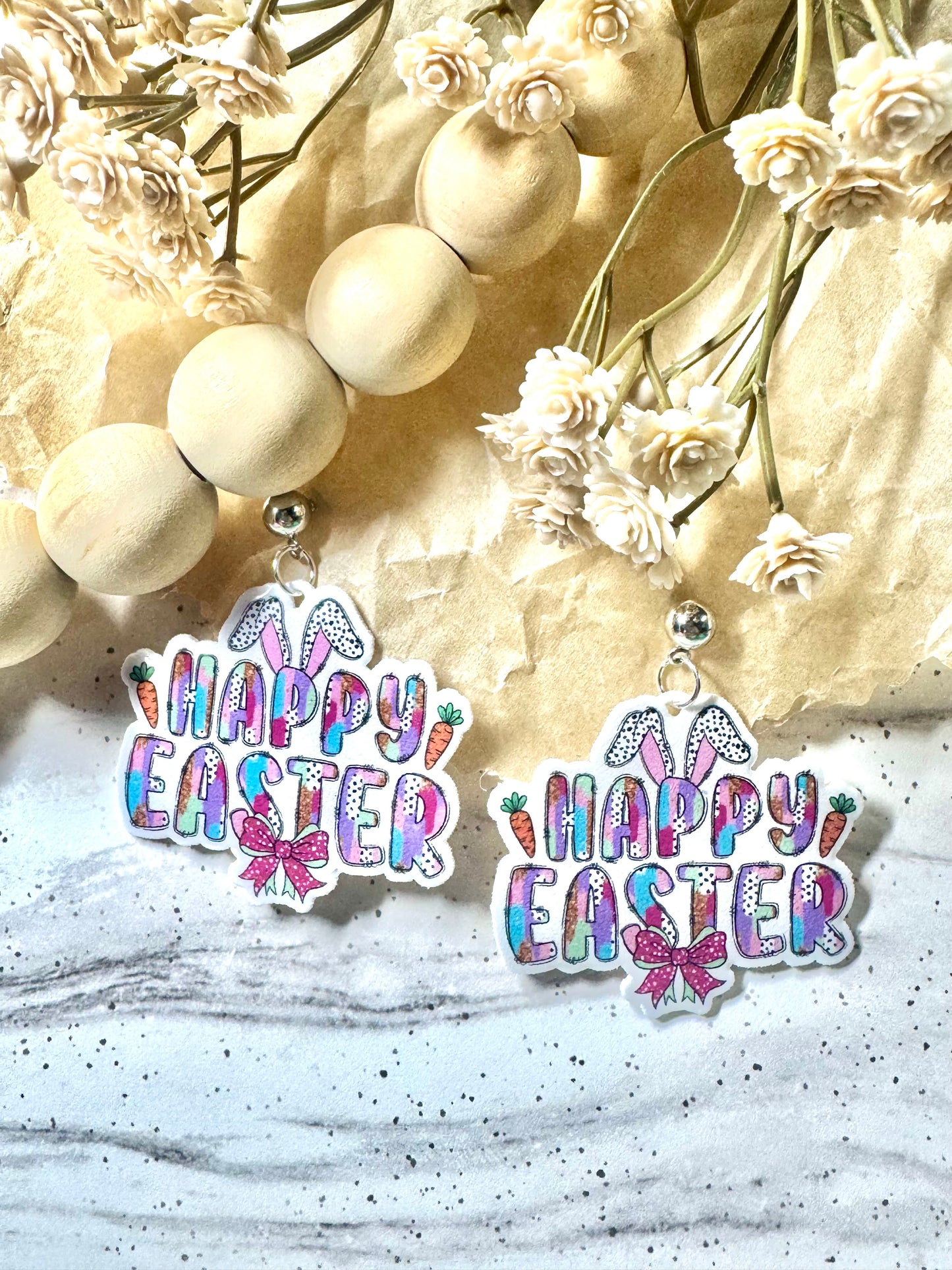 Happy Easter Shrink Plastic & Resin Earrings