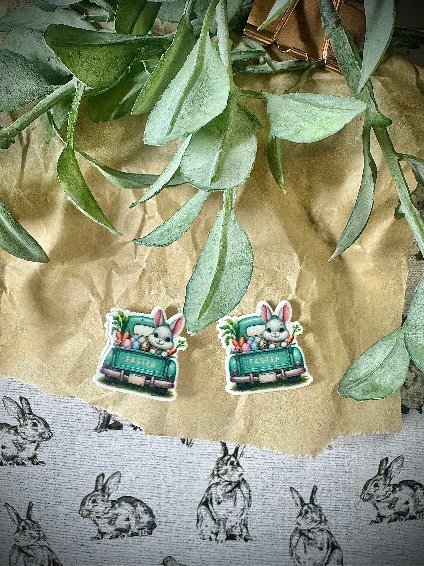 Easter Truck Glitter Shrink Plastic & Resin Studs