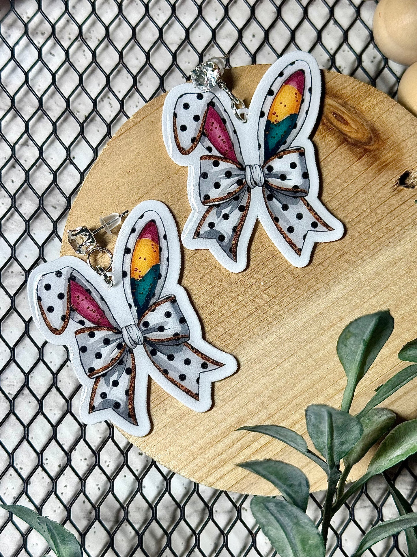 Polka Dot Bunny Ear Shrink Plastic & Resin Earrings
