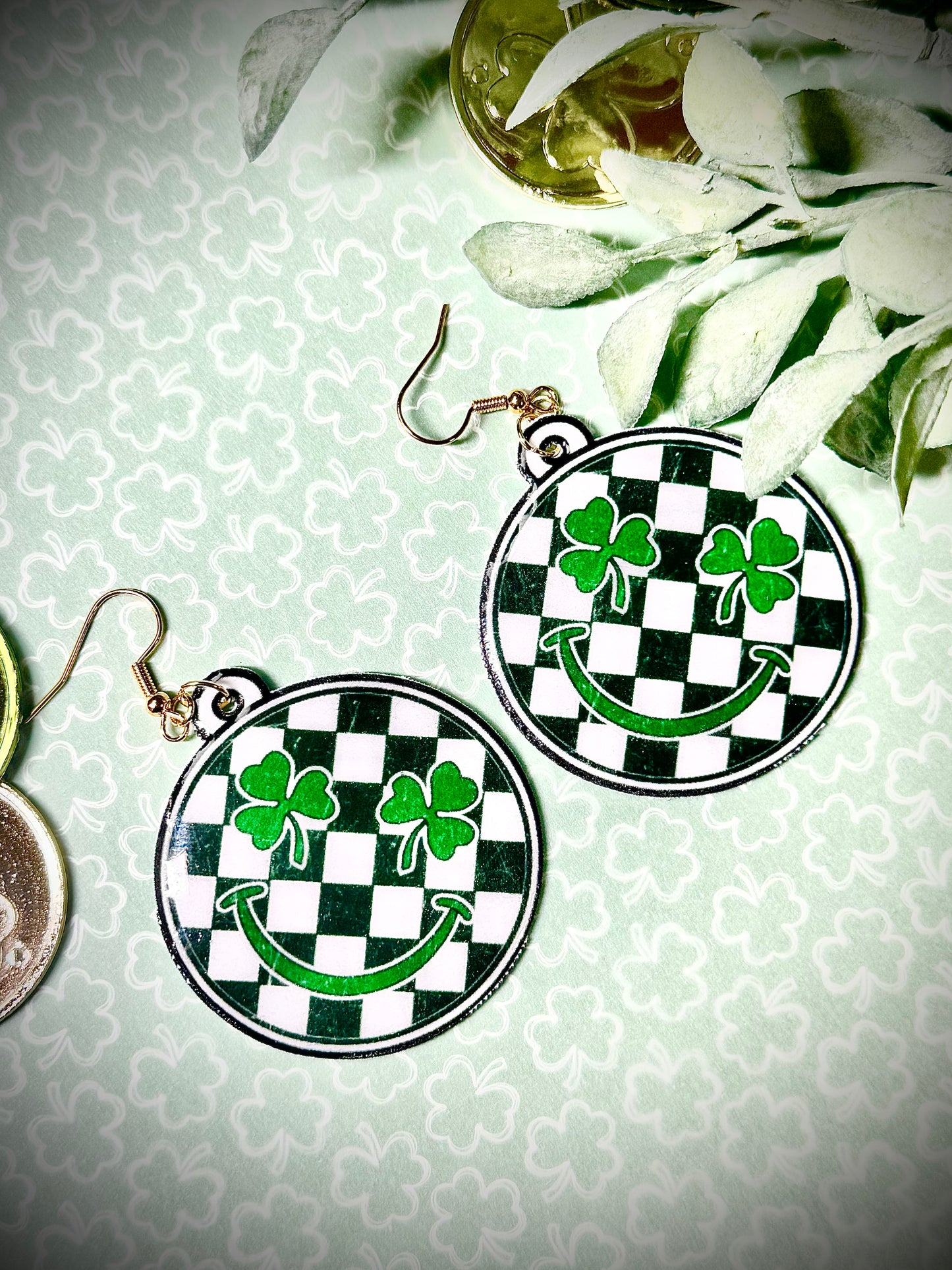 Checkered Smiley Shrink Plastic & Resin Earrings