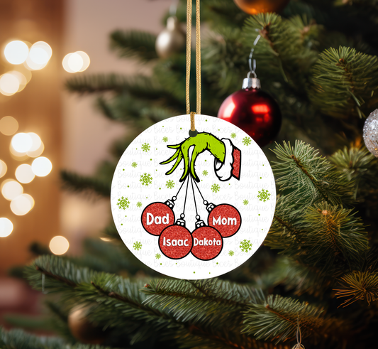 Personalized Grinch Hand Ceramic Ornament